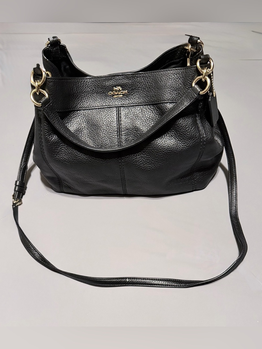 Coach Black Leather Shoulder Bag with Gold-Tone Hardware